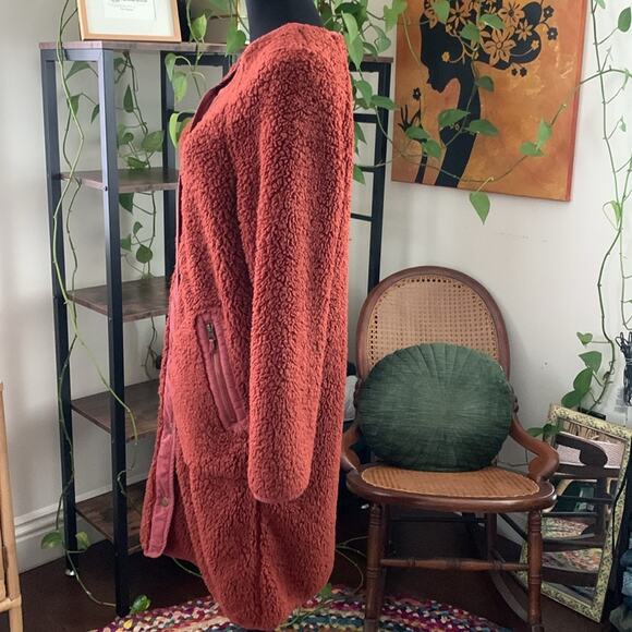 Anthropologie Margot Terra Cotta & Zebra Print Reversible Fleece Duster Coat - Picture 4 of 8